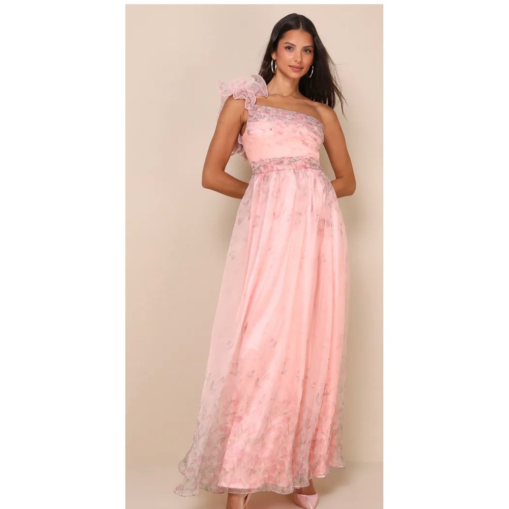 Lulus Decadent Dreamer Pink Floral Backless One-Shoulder Maxi Dress Size Medium